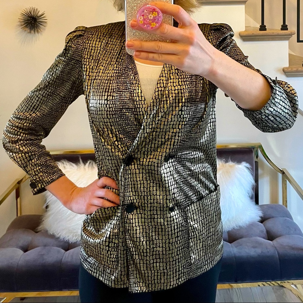 Vintage Gold and Black Lightweight Blazer by Ultra Dress New York. Size 6 Petite